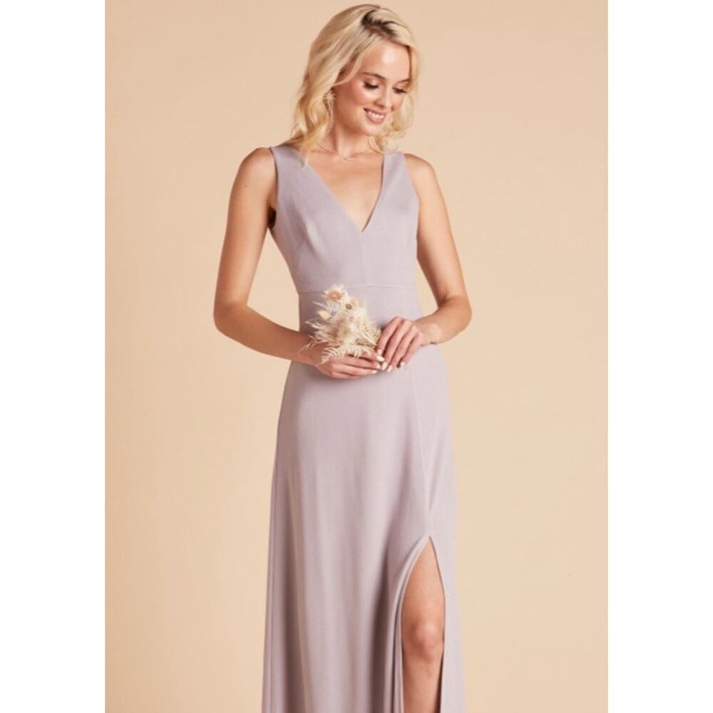Birdy Grey V Neck Crepe Bridesmaid Dress with Slit in Lilac NWT Size Small